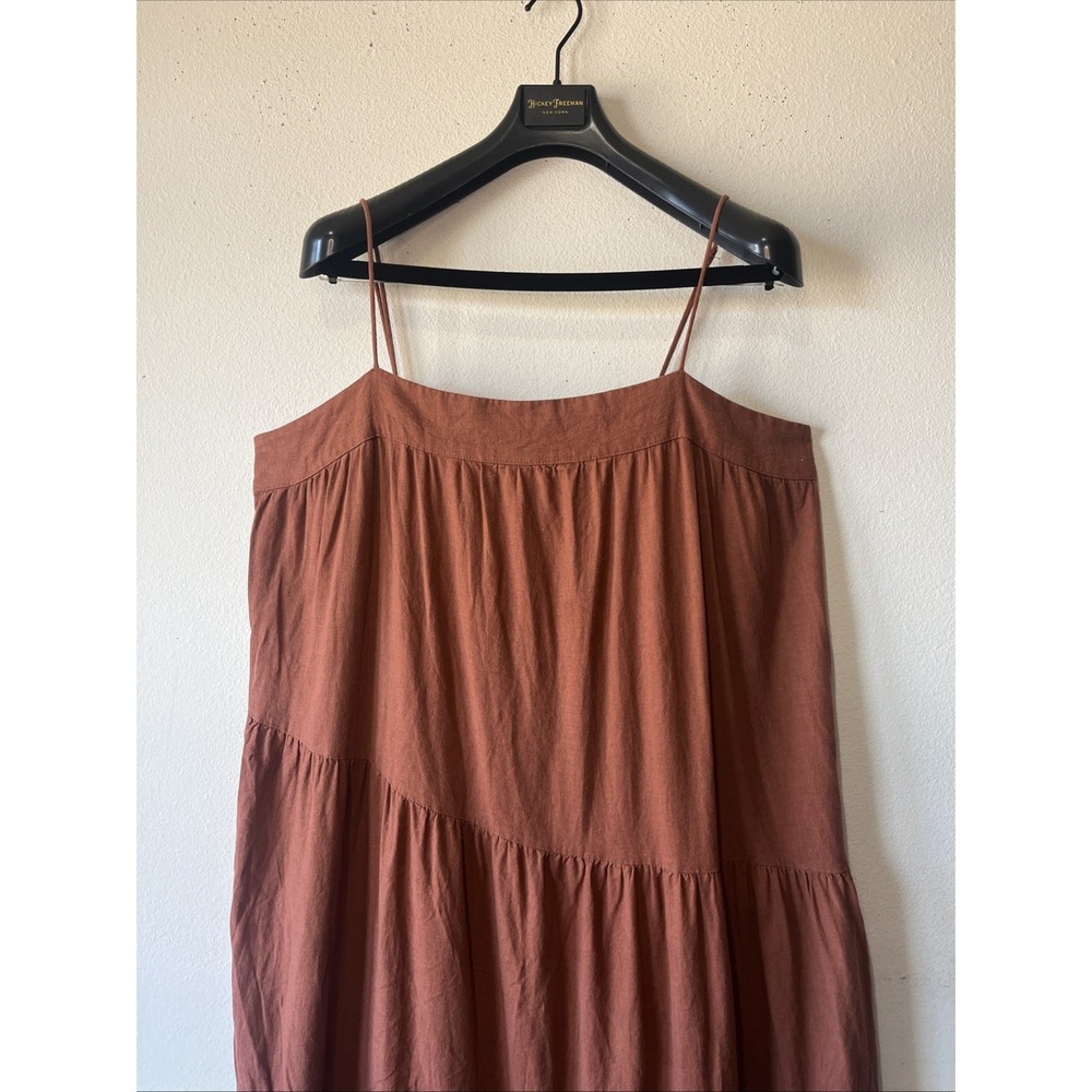 Abercrombie & Fitch Linen Blend Maxi Dress Rust XLT Asymmetrical TierFlowy Beach - Picture 6 of 16
